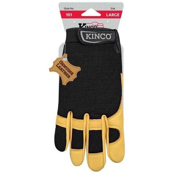 Kincopro Safety Gloves, Men's, XL, Wing Thumb, Hook and Loop Cuff, PolyesterSpandex Back, Gold 101-XL